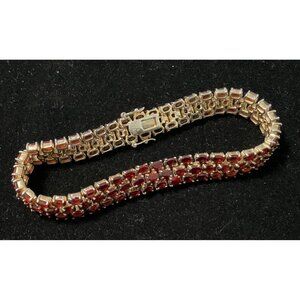 8” Garnet Triple Row Bracelet 122 Oval Faceted Gemstones Pomegranate-Seed-Red SE